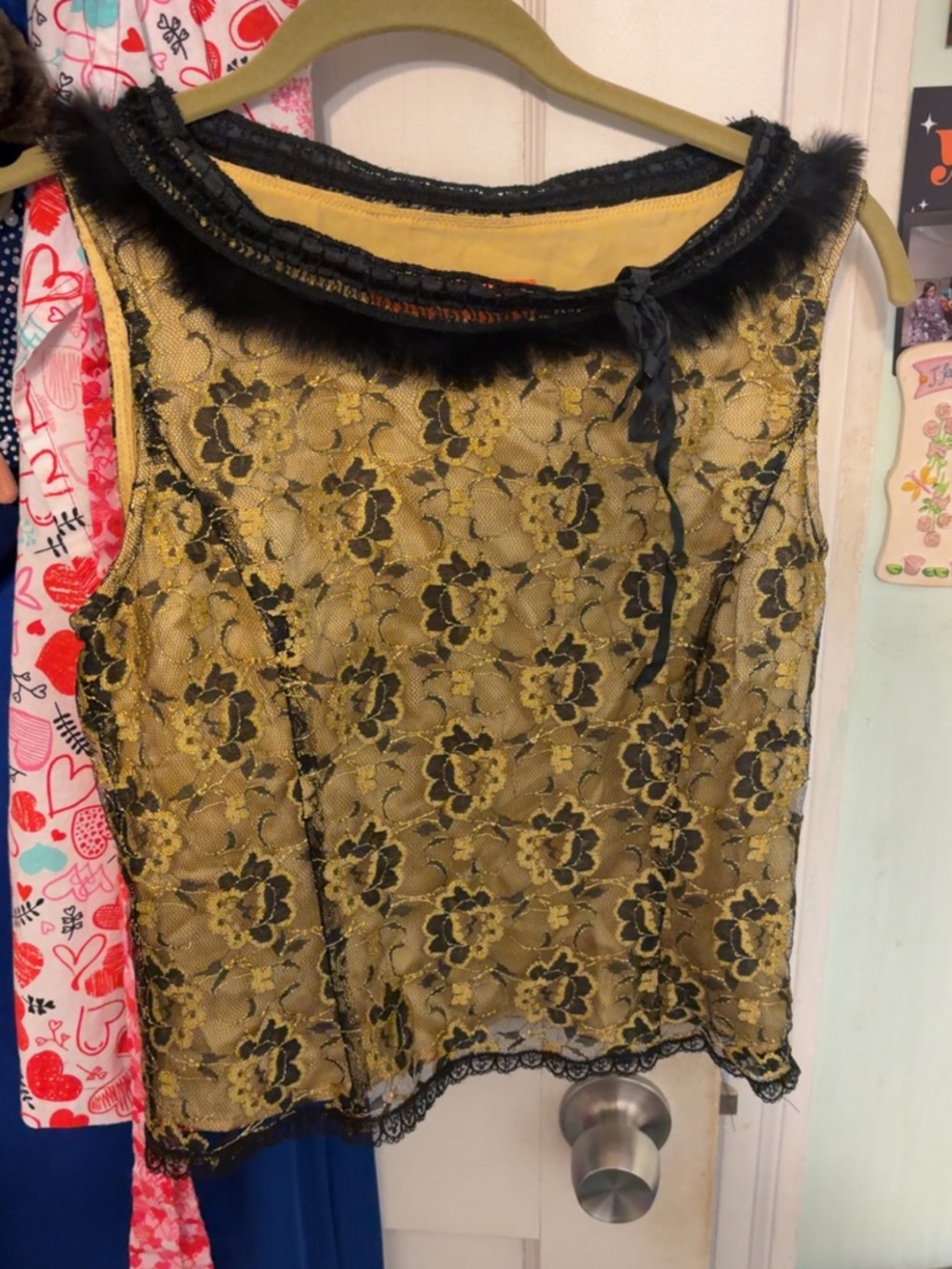 Cynthia Steffe Black Lace Over Gold Sleeveless Camisole